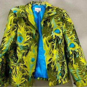Vintage 3 Sisters Green & Blue Feather Design Blazer